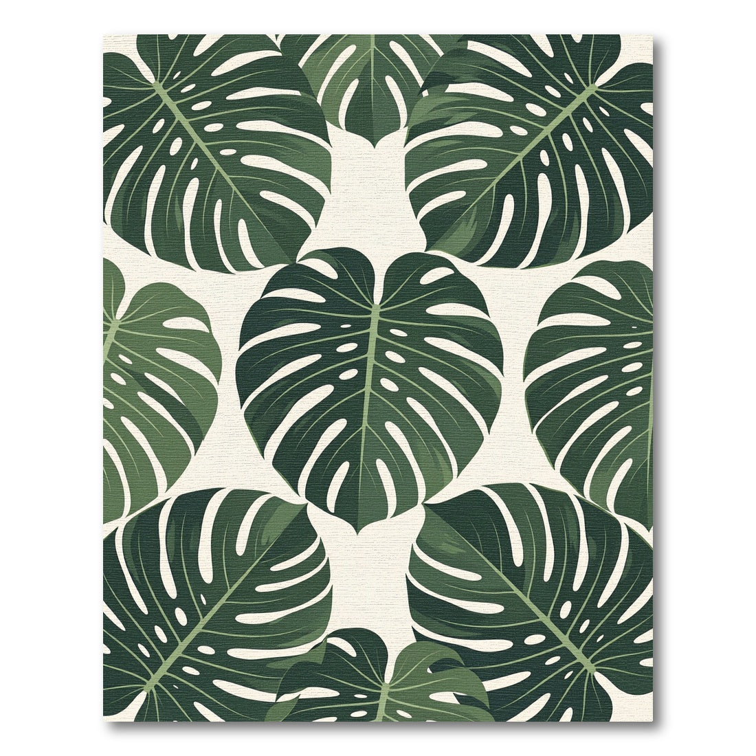 Dark Green Tropical Leaf Pattern Rug