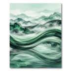 Abstract Emerald Swirl Forest Mountain Landscape Rug