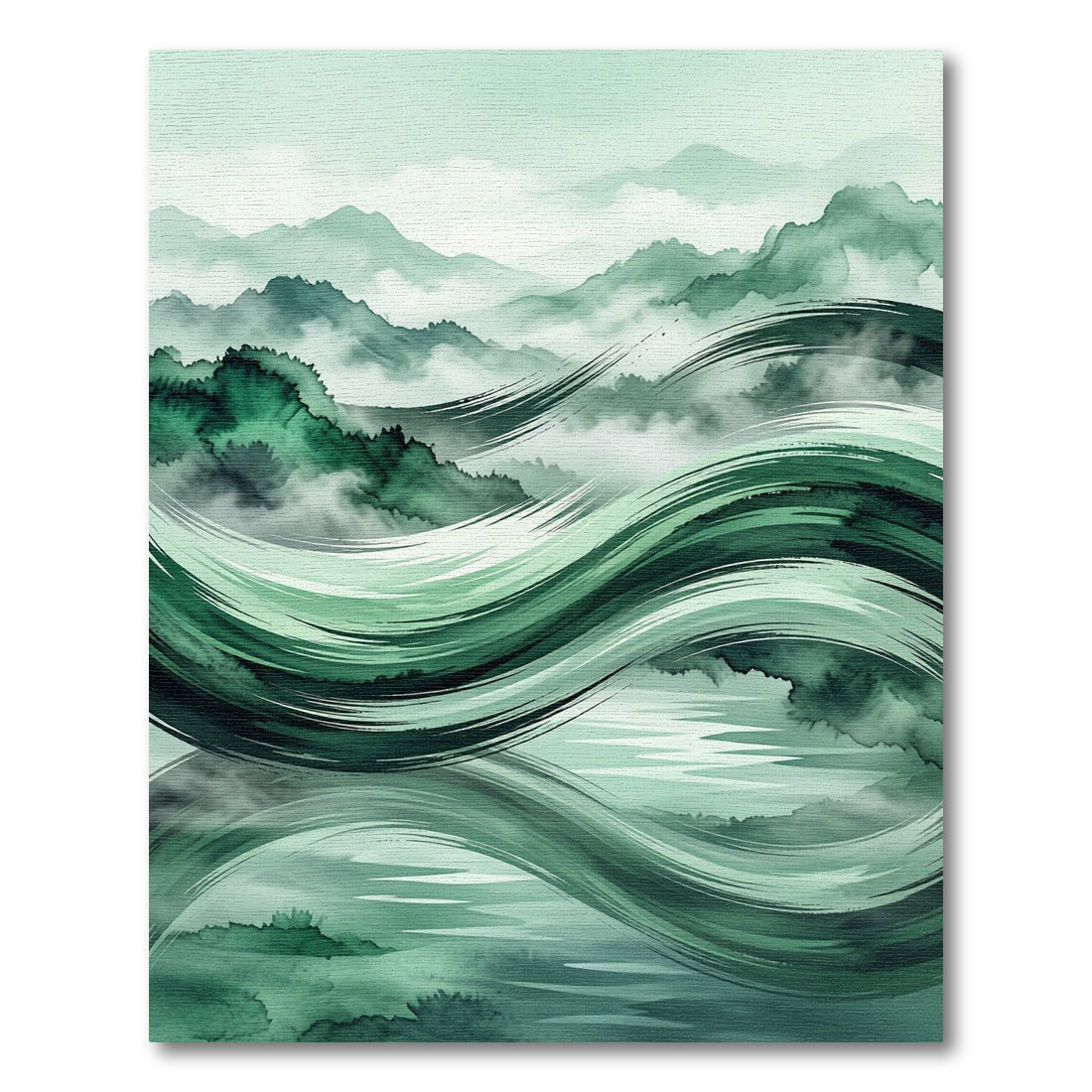 Abstract Emerald Swirl Forest Mountain Landscape Rug