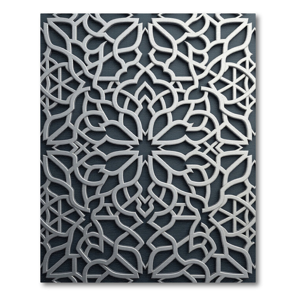 Silver Geometric Arabesque Monochromatic Filigree Rug