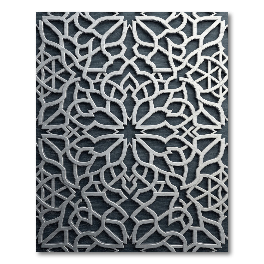 Silver Geometric Arabesque Monochromatic Filigree Rug