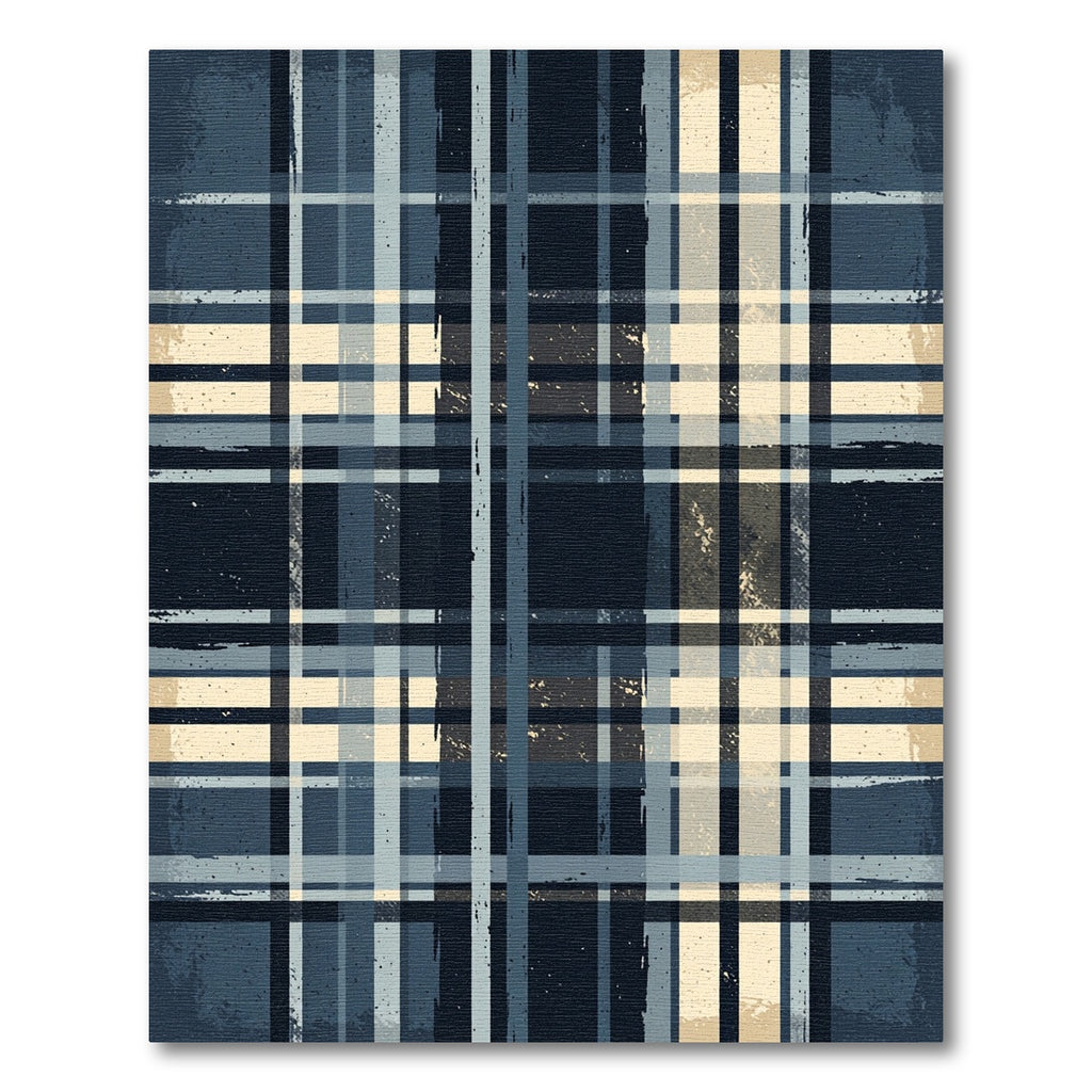 Vintage Blue Tan Plaid Grid Lines Rug
