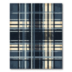 Vintage Blue Tan Plaid Grid Lines Rug
