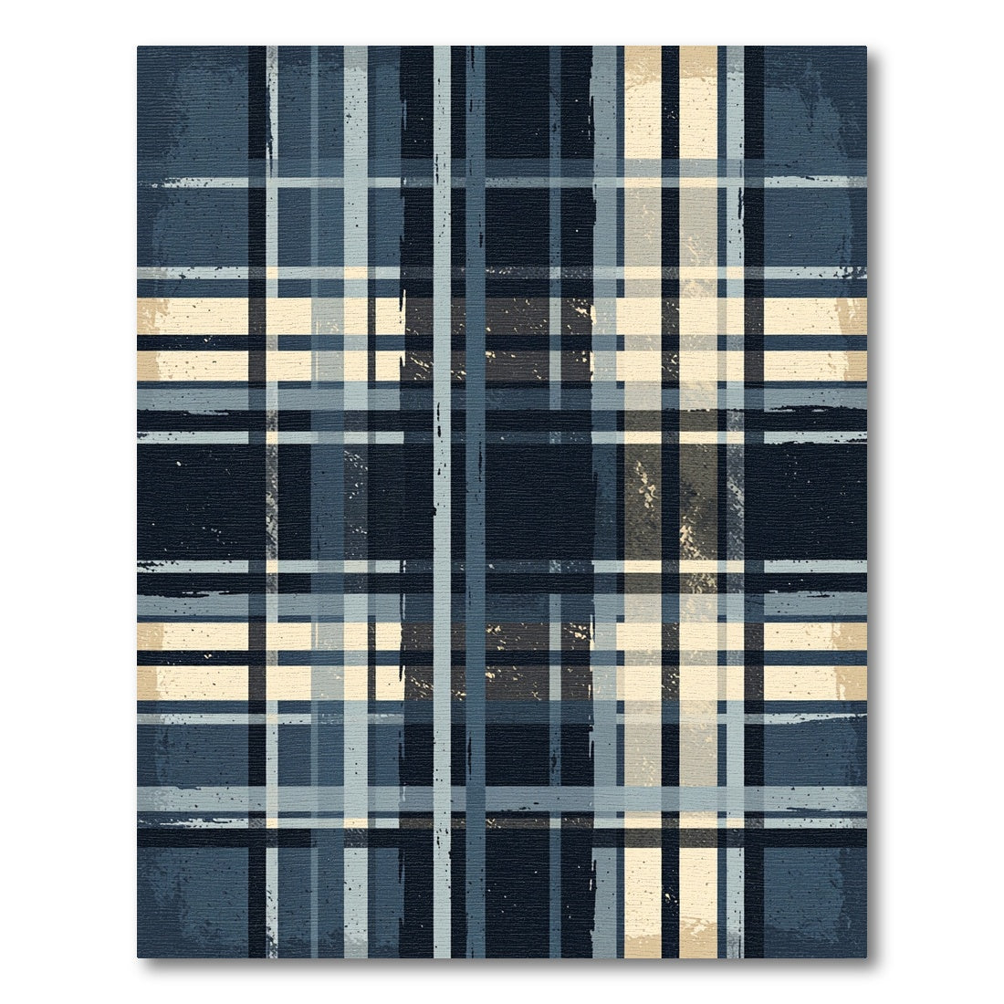 Vintage Blue Tan Plaid Grid Lines Rug