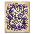 Ornate Purple Floral Swirl Accents Rug