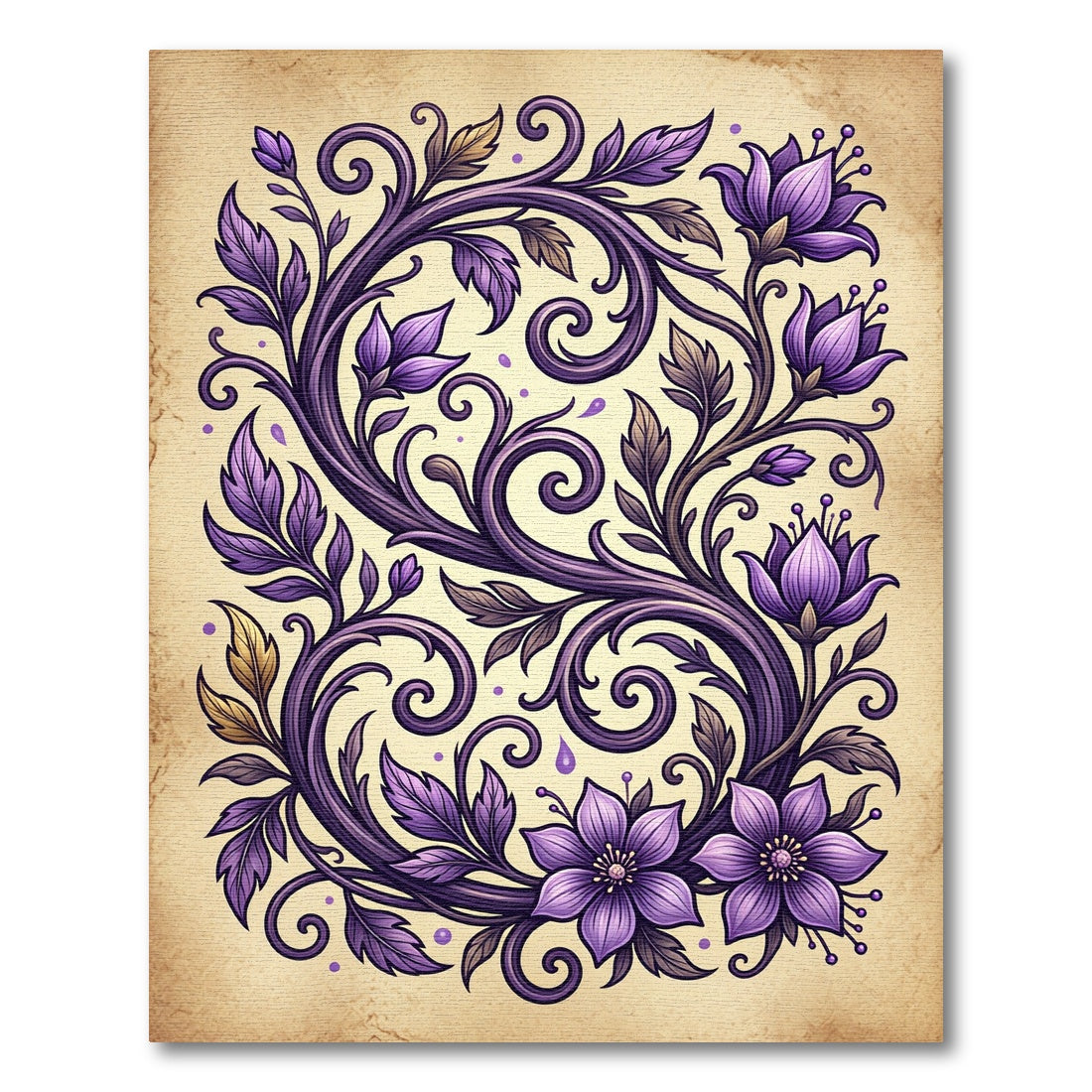 Ornate Purple Floral Swirl Accents Rug