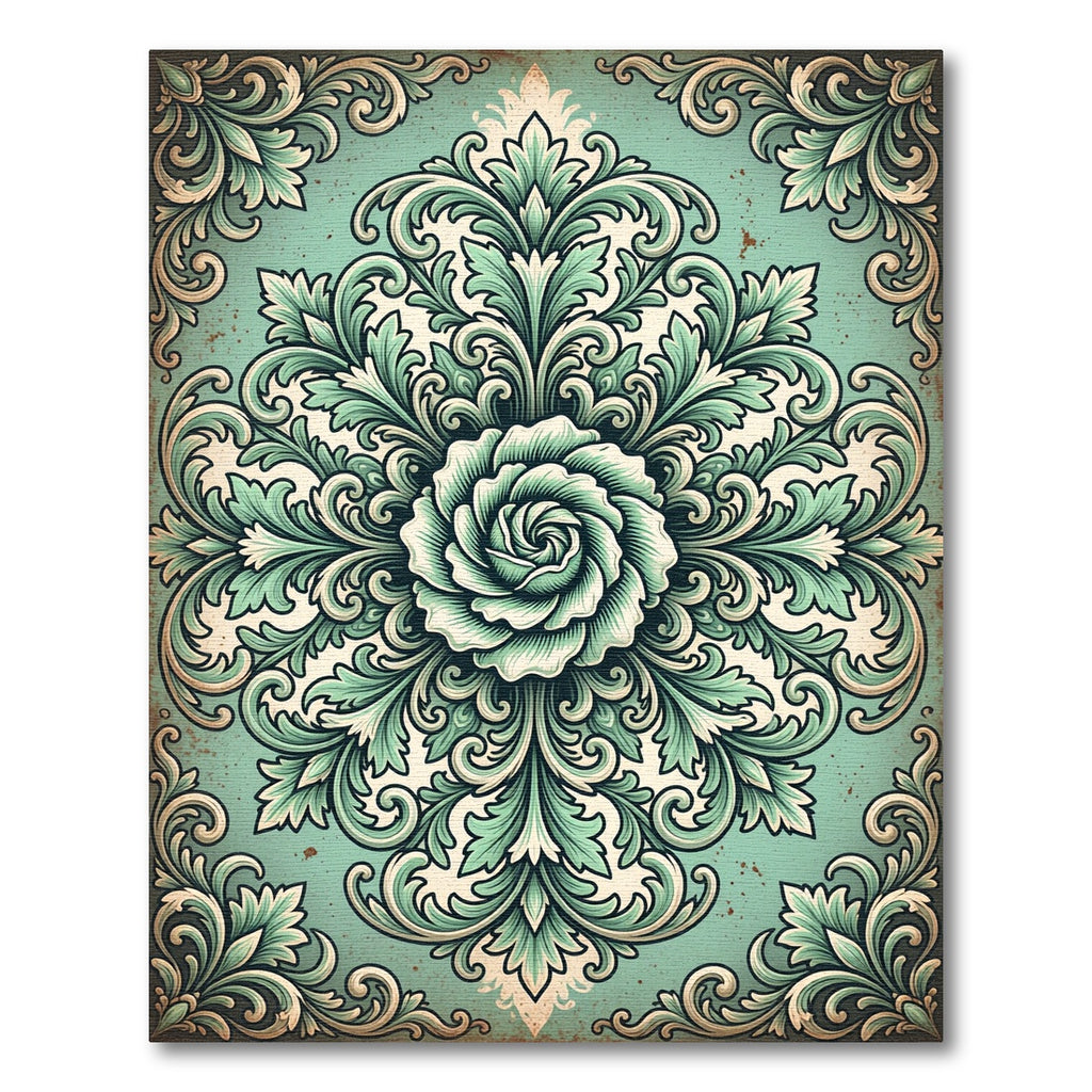 Sage Filigree Floral Medallion Rug