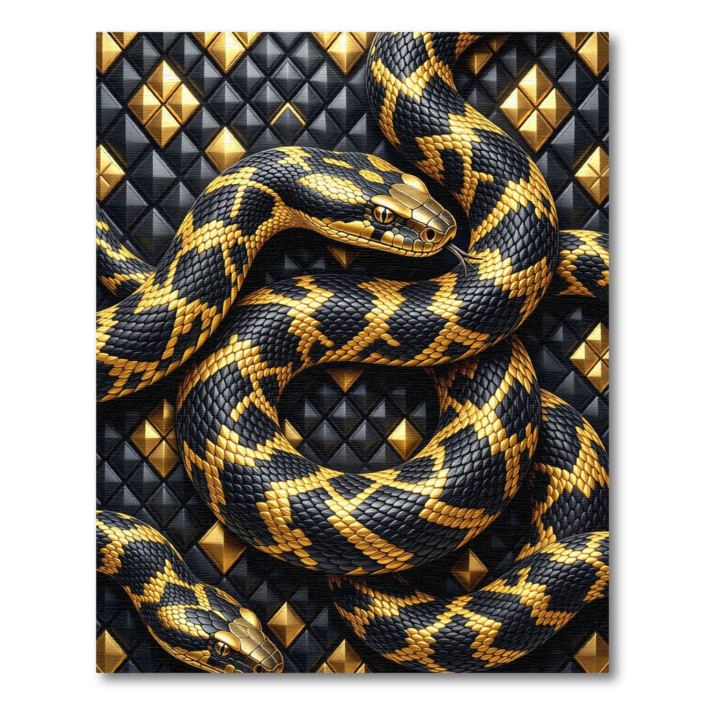 Golden Serpent Black Geometric Diamond Rug