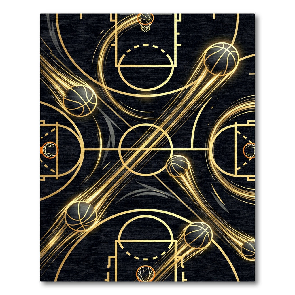 Golden Basketball Court Dynamic Motion Rug