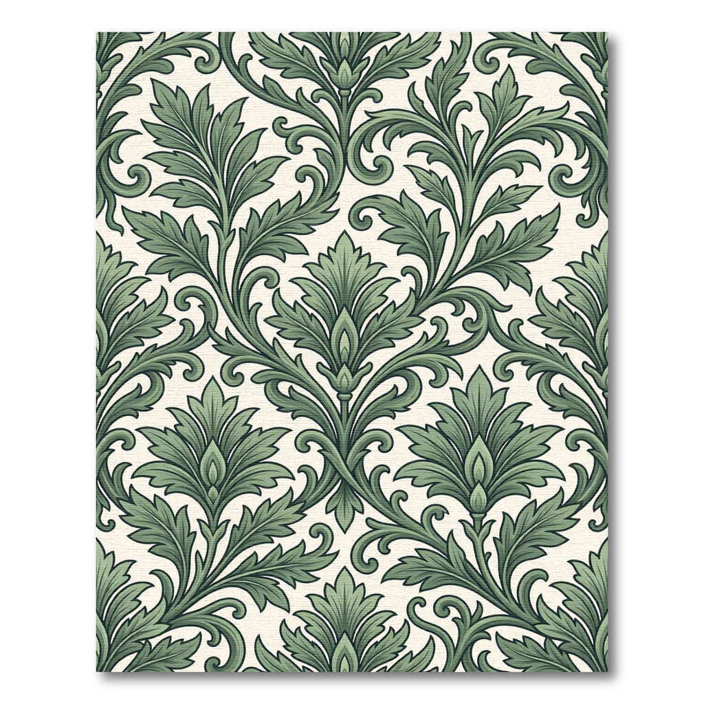 Elegant Sage Green Acanthus Scroll Rug