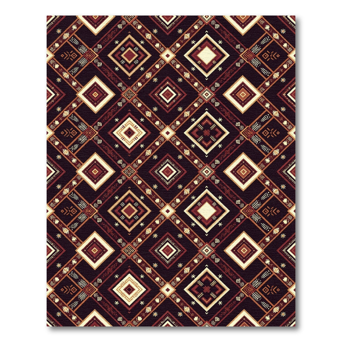 Dark Crimson Geometric Diamond Weave Rug