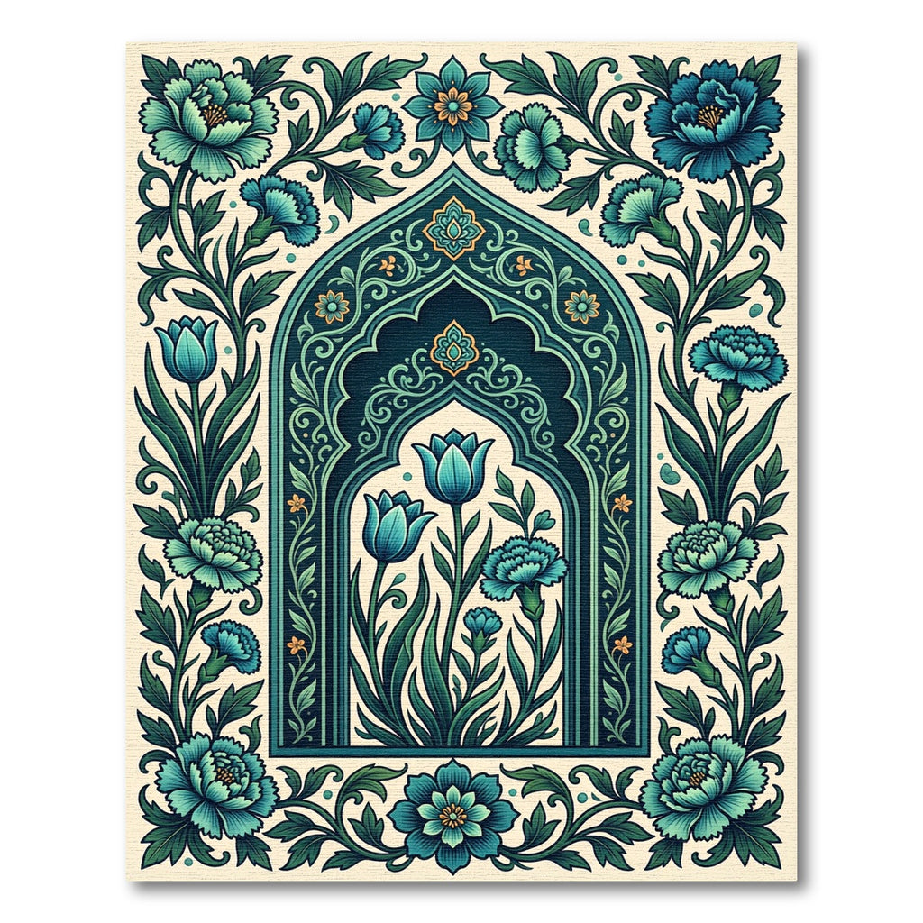 Teal Floral Arch Garden Area Rug