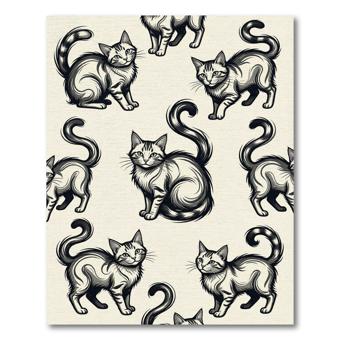 Whimsical Black White Kitten Repeating Rug