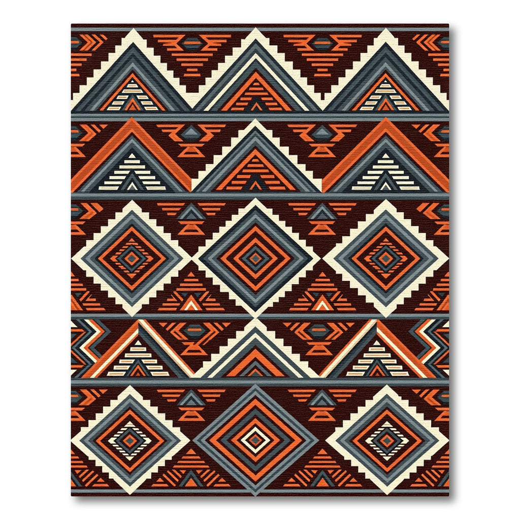 Geometric Burnt Orange Indigo Aztec Composition Rug
