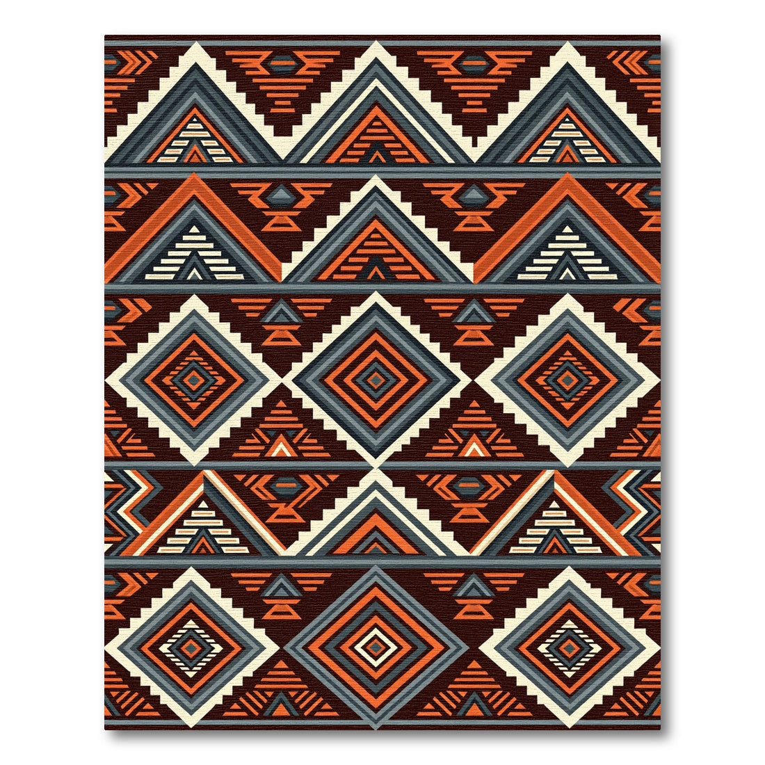 Geometric Burnt Orange Indigo Aztec Composition Rug