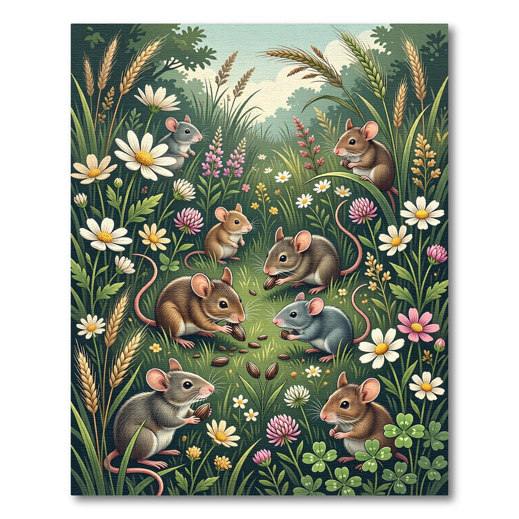 Whimsical Meadow Mice and Wildflowers Rug