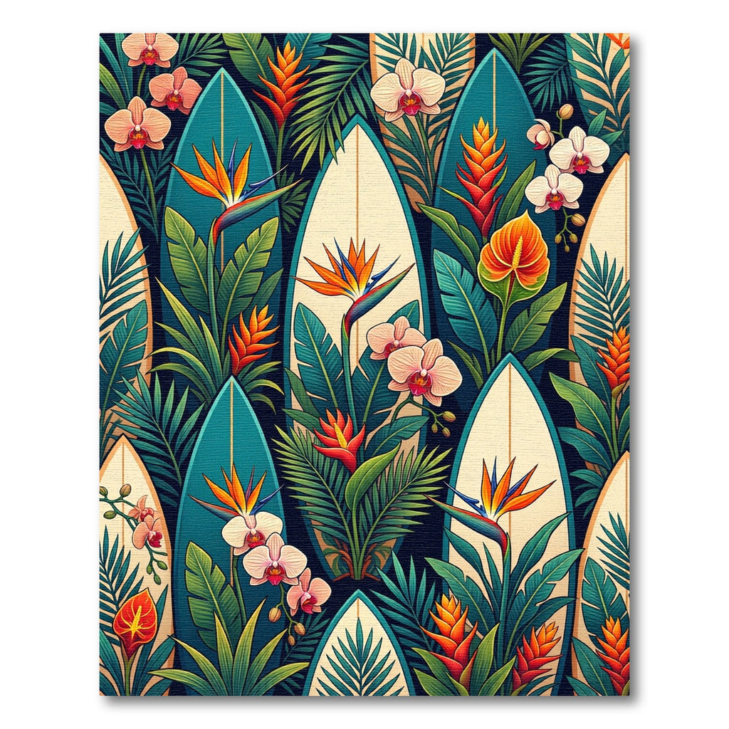Tropical Surfboard Botanical Jungle Floral Rug