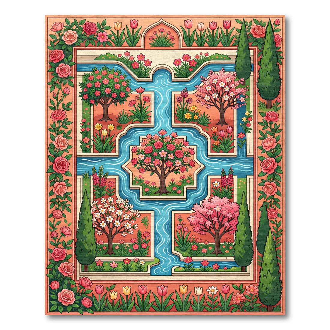 Enchanting Floral Garden Water Feature Rug