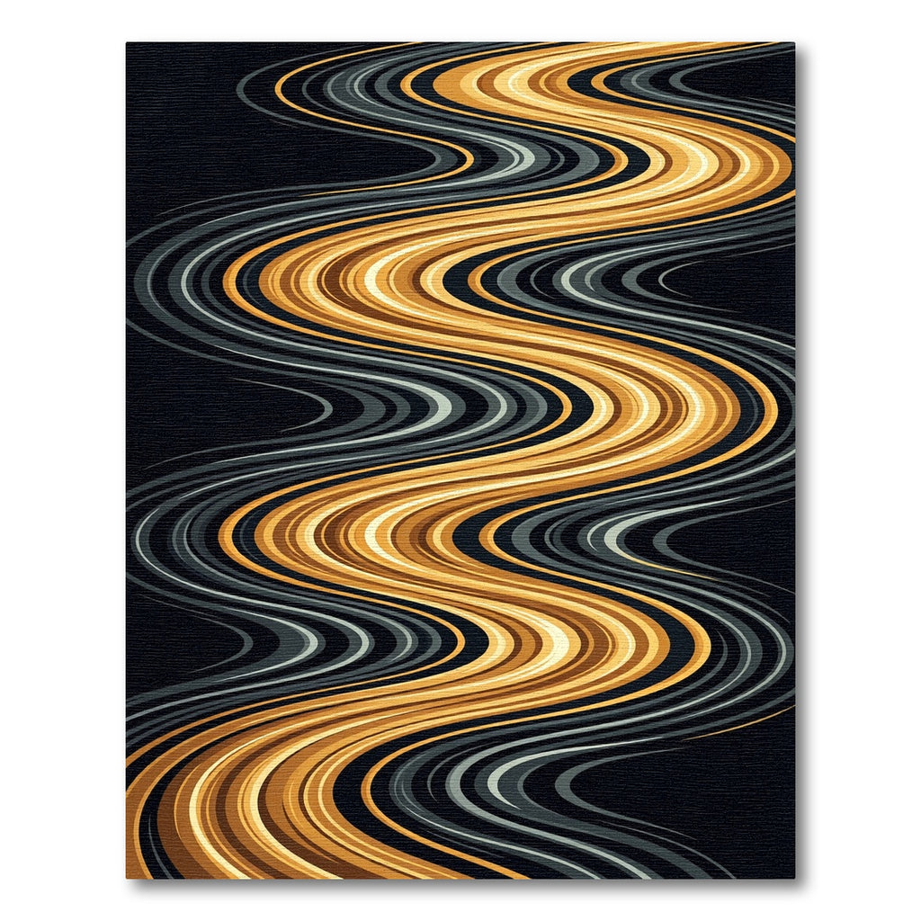 Golden Flowing Curvy Abstract Wave Rug