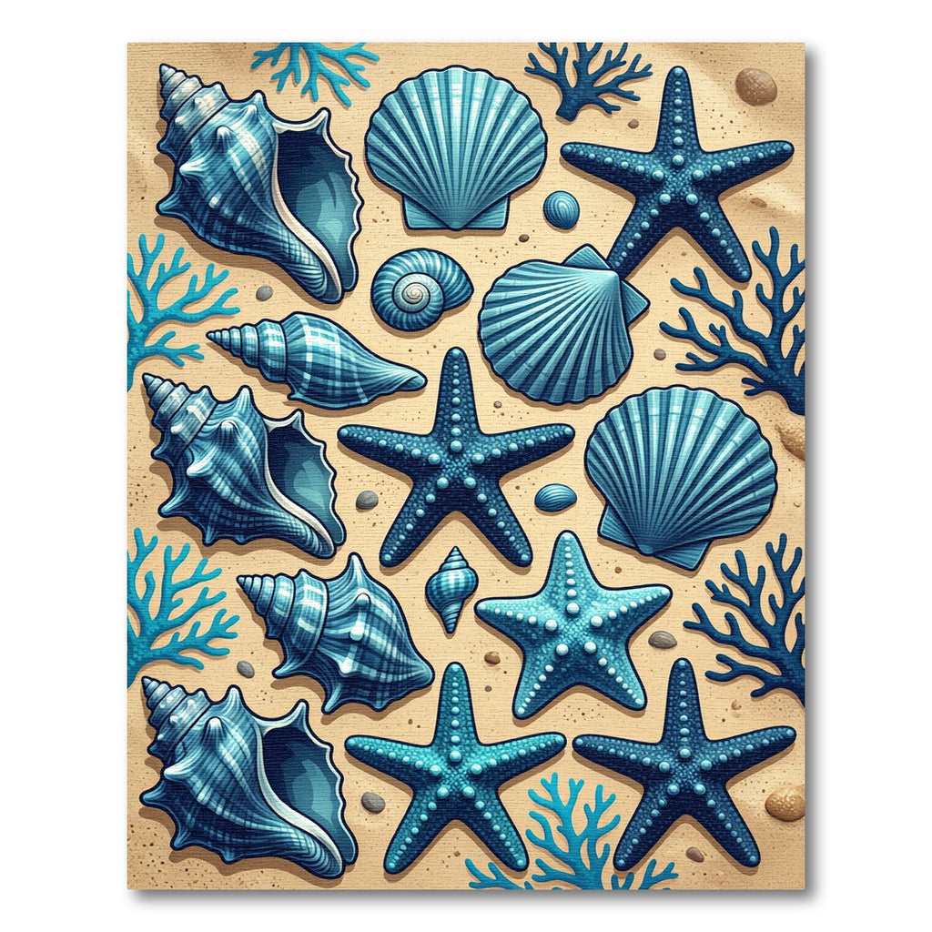 Ocean Blue Seashell Starfish Coral Rug