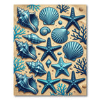 Ocean Blue Seashell Starfish Coral Rug
