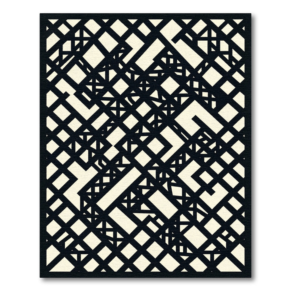 Monochrome Abstract Angular Geometric Grid Rug