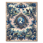 Colonial Blue Floral Cameo Narrative Rug