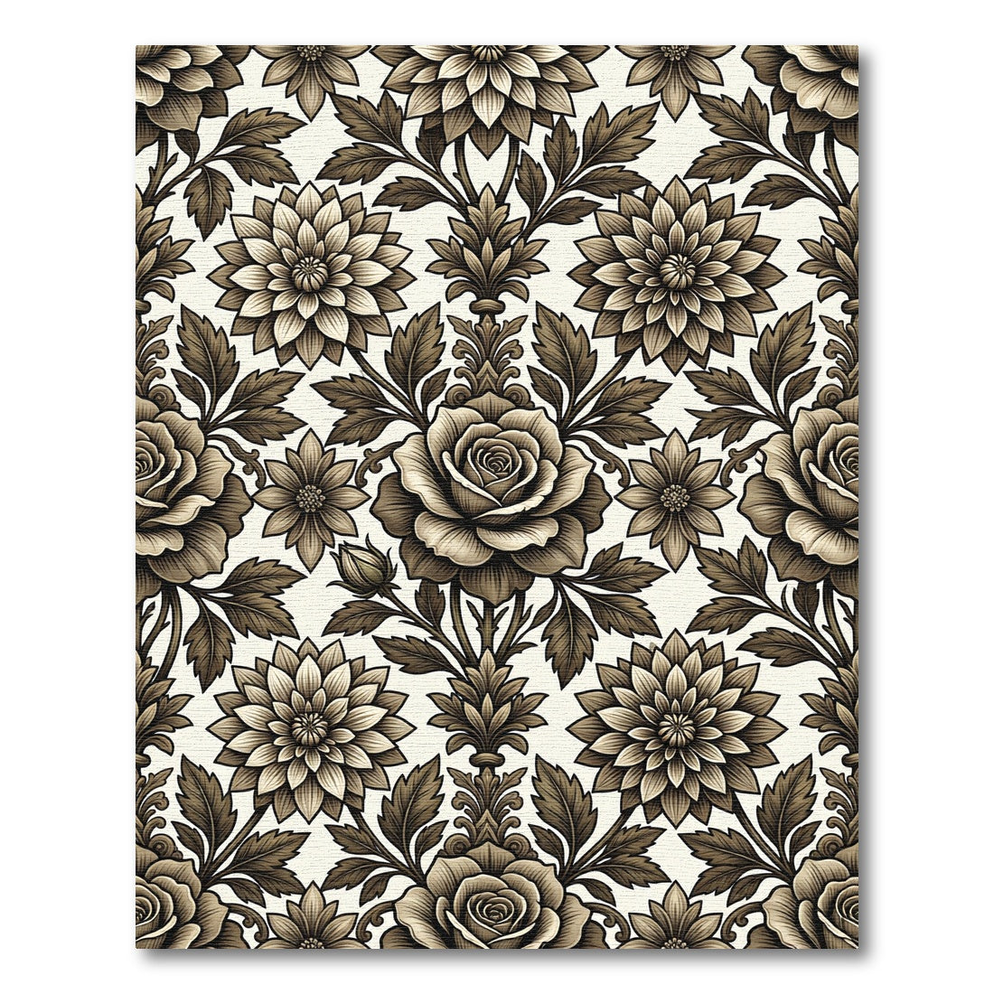 Vintage Sepia Floral Scroll Rug