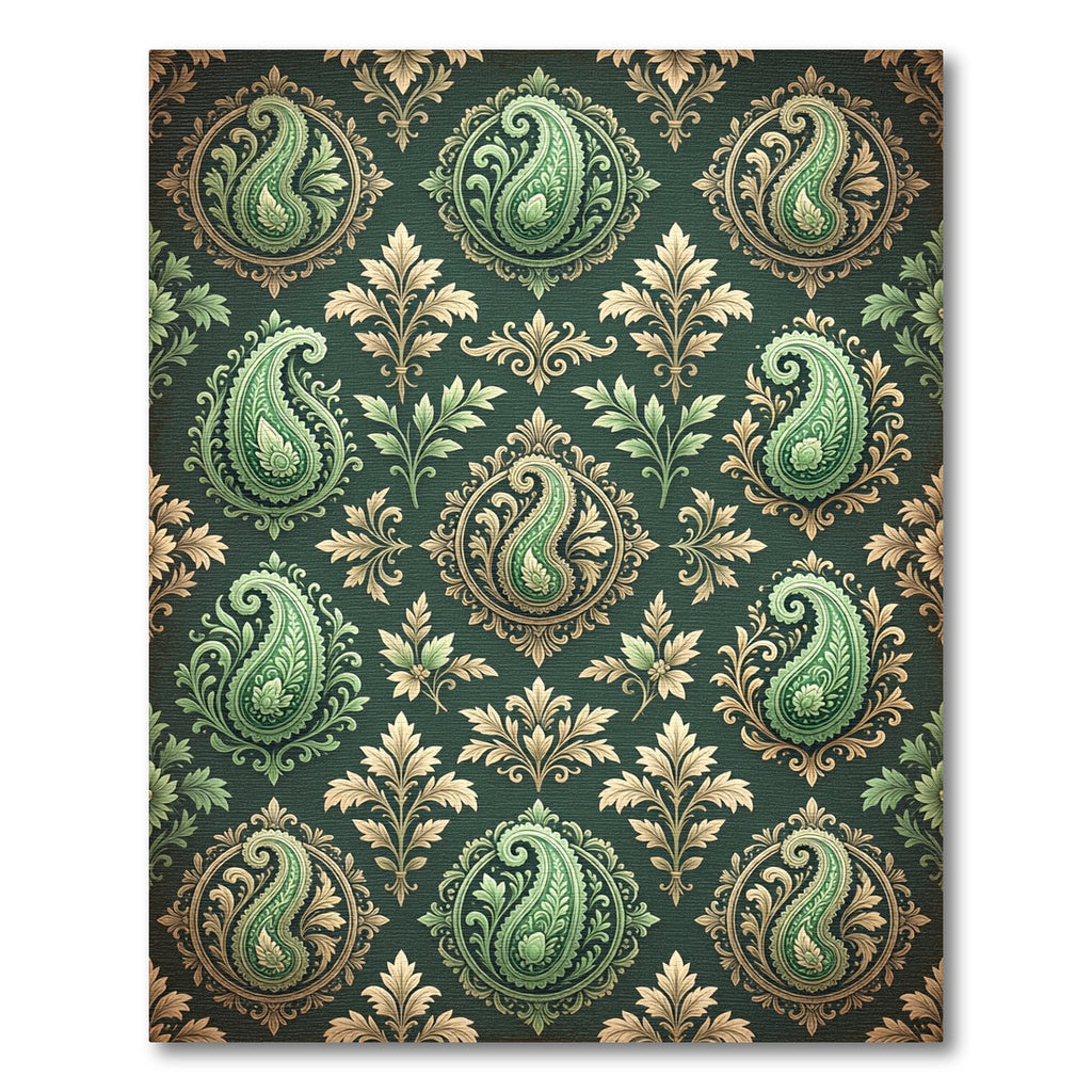 Elegant Emerald Paisley Damask Leaf Rug