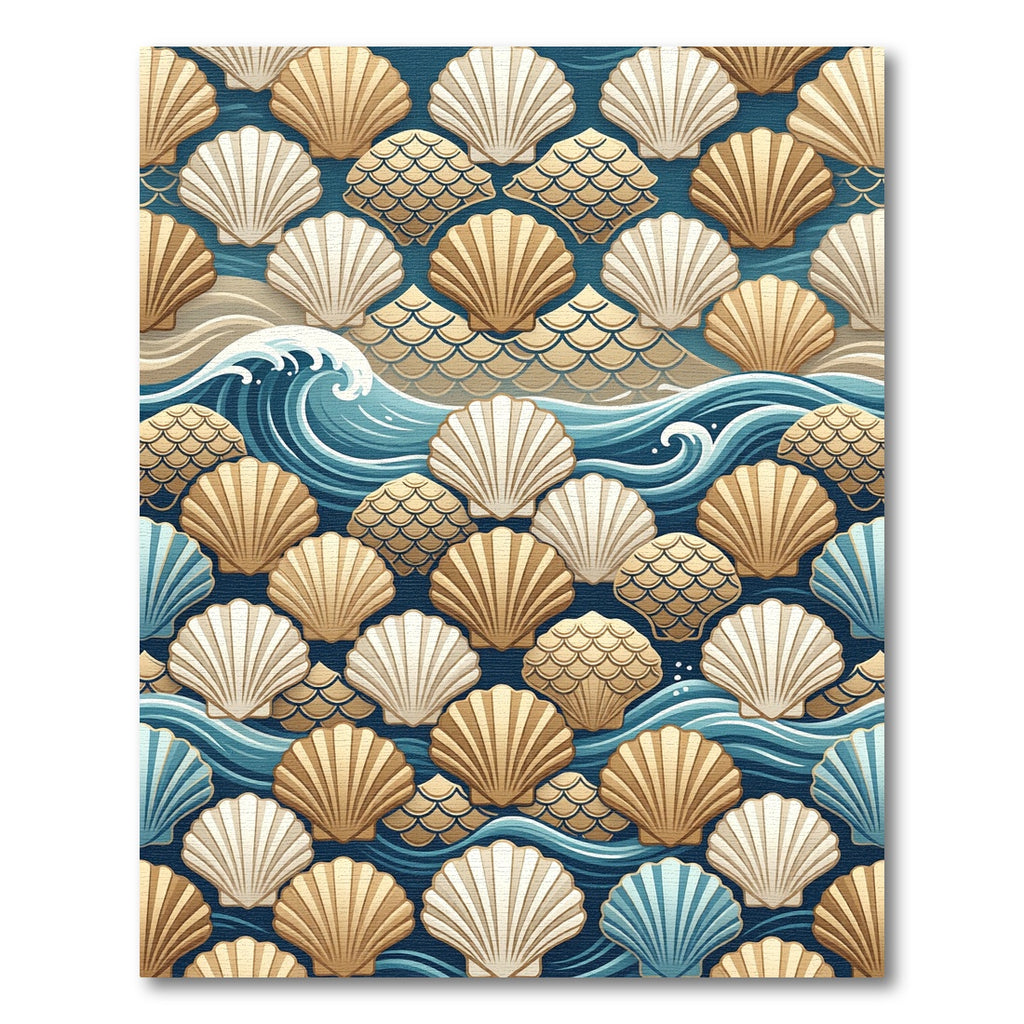 Golden Seashell Wave Nautical Coastal Art Rug