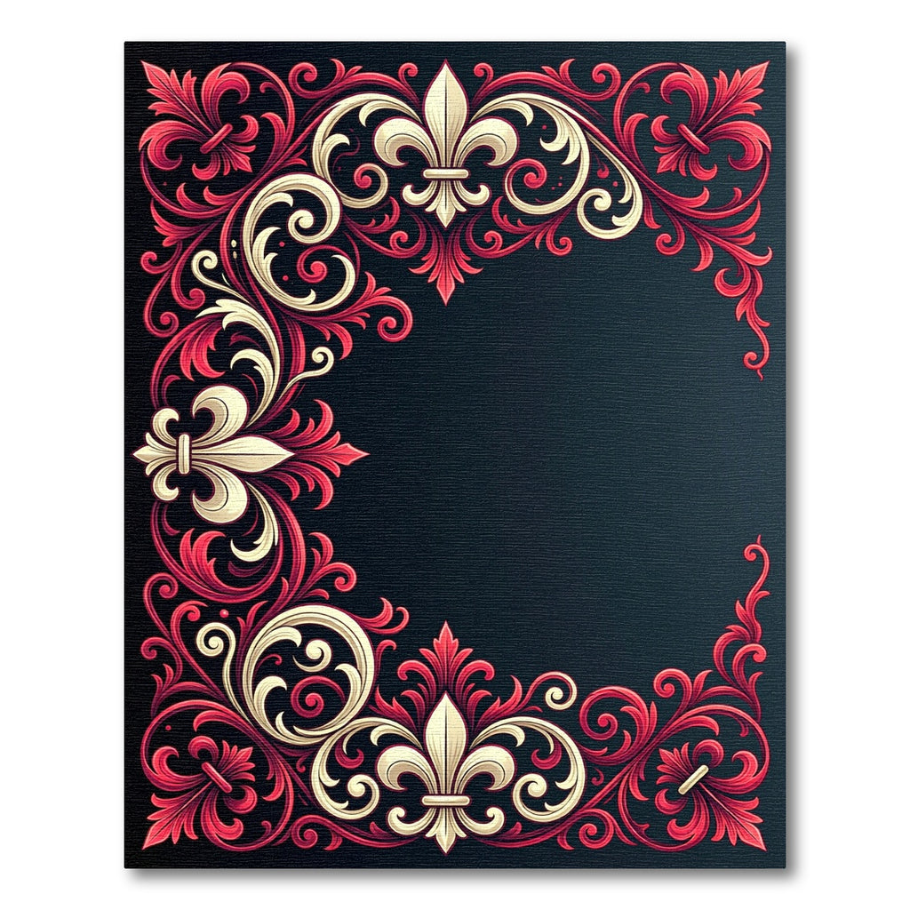 Ornate Crimson Fleur-de-lis Scroll Accent Rug