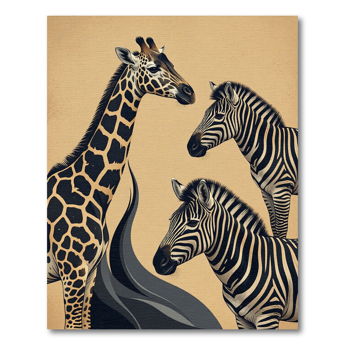 Elegant Safari Giraffe and Zebra Illustration Rug