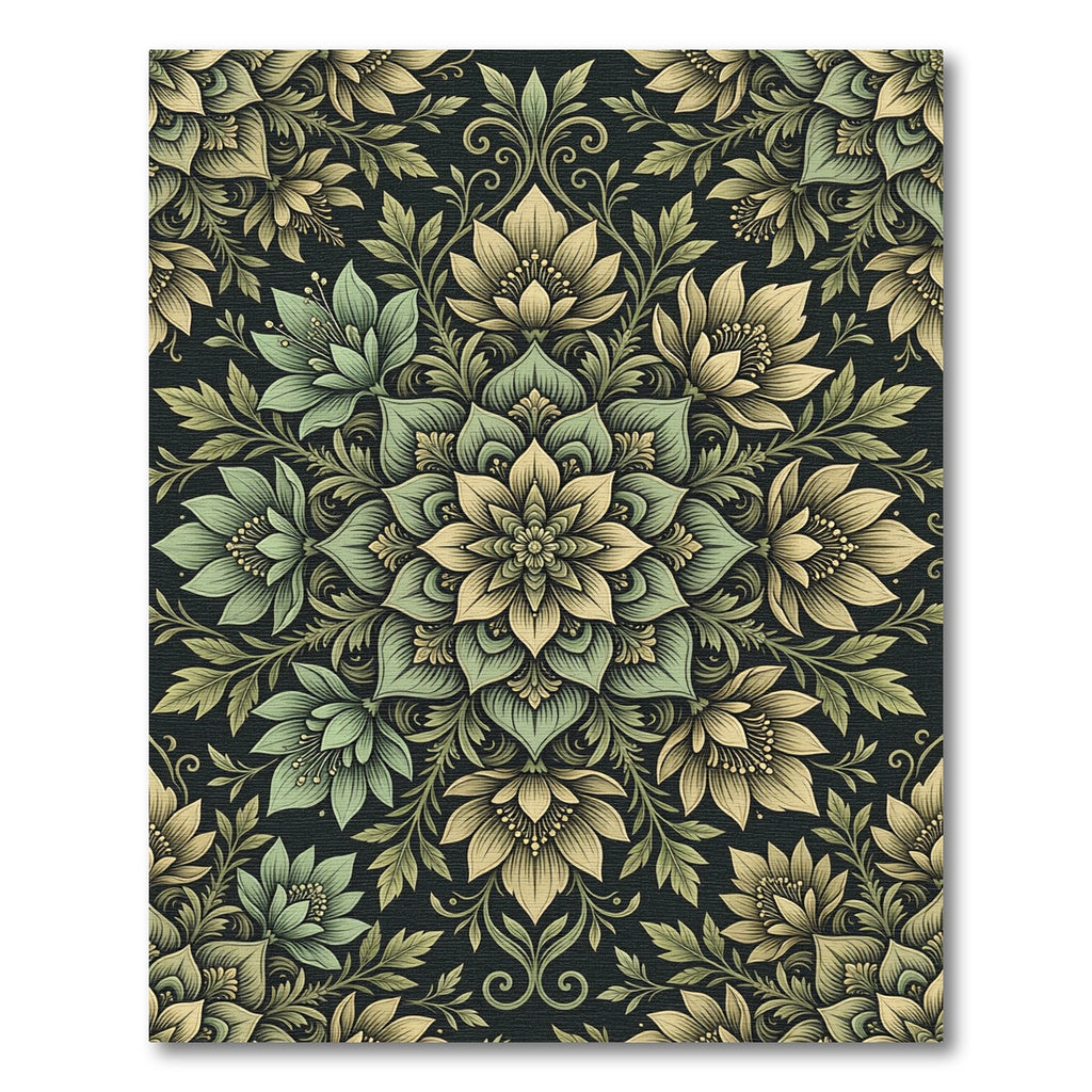 Sage Floral Damask Medallion Rug