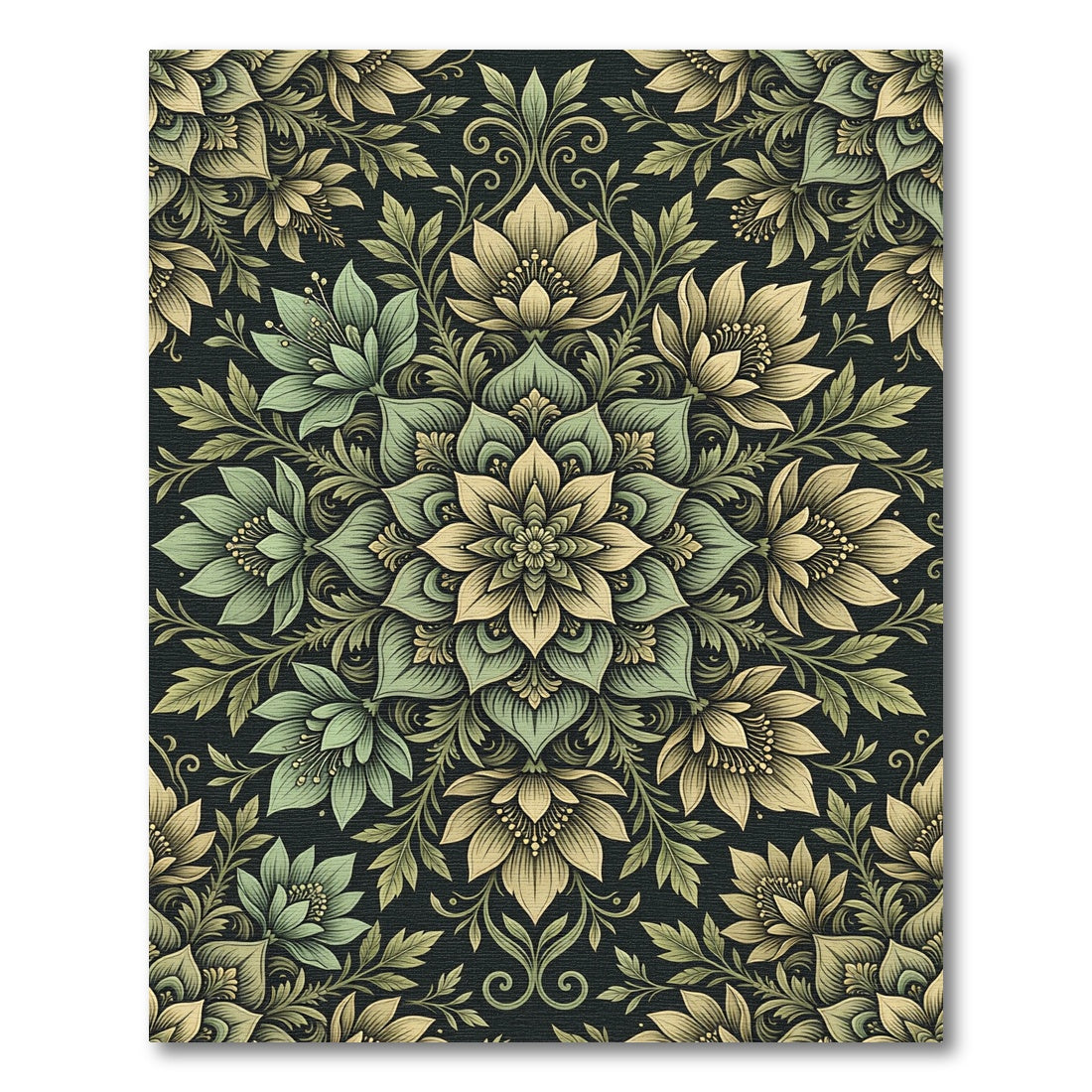 Sage Floral Damask Medallion Rug