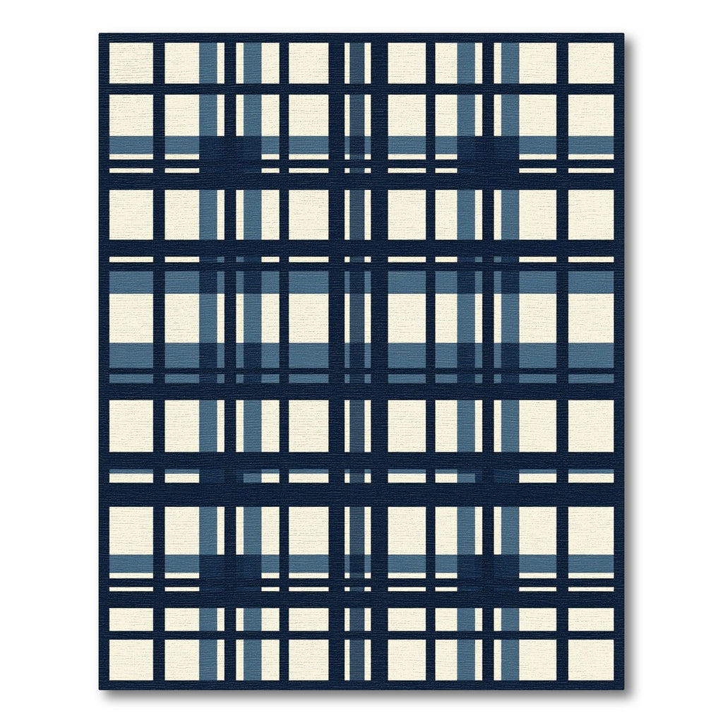 Navy and Cream Plaid Grid Rug