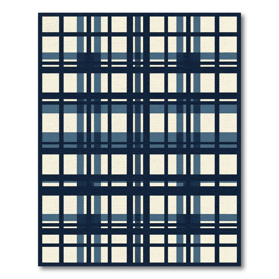 Navy and Cream Plaid Grid Rug