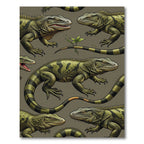 Detailed Olive Green Iguana Reptile Illustration Rug