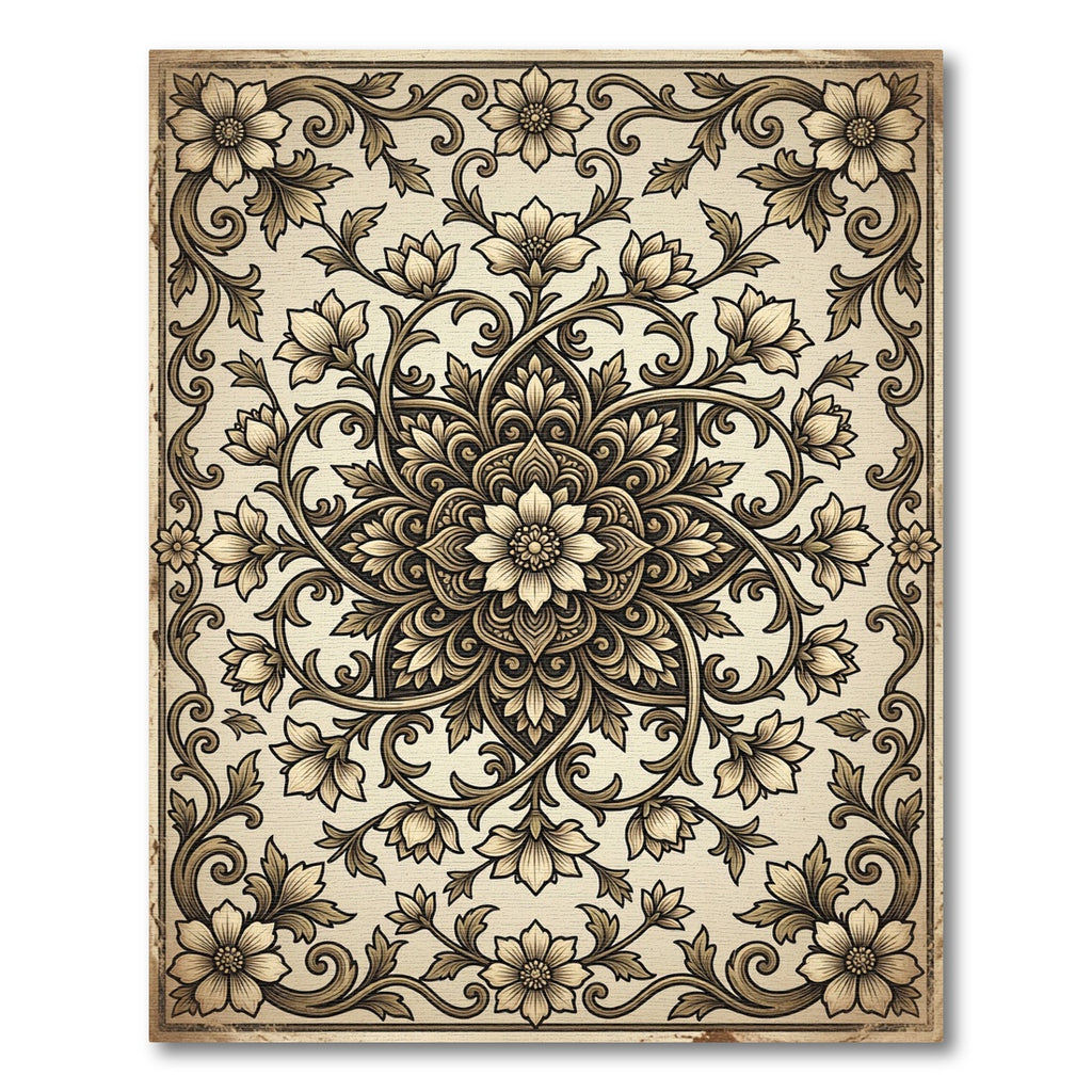 Vintage Floral Medallion Scrollwork Rug