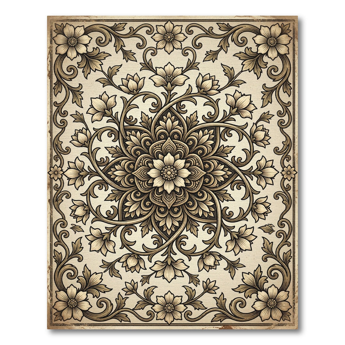 Vintage Floral Medallion Scrollwork Rug