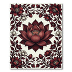 Deep Crimson Lotus Floral Scroll Rug