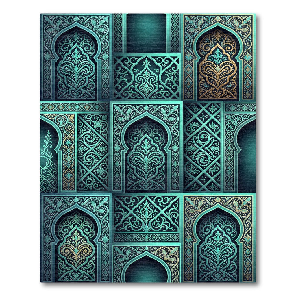Teal Arched Palace Ornamental Damask Rug