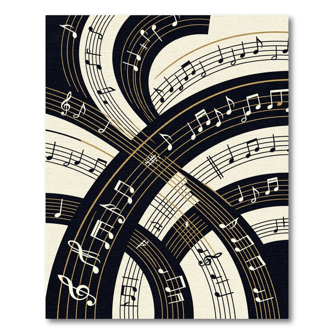 Abstract Black and Gold Musical Swirl Rug