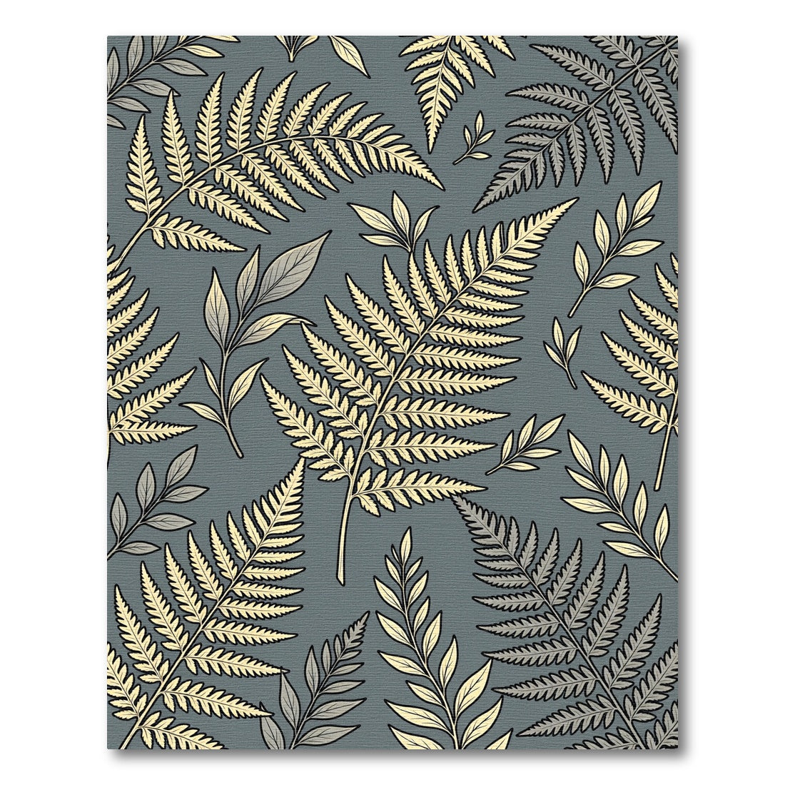 Golden Fern Botanical Leaf Slate Rug