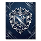 Silver Emblazoned Crest Royal Blue Shield Rug