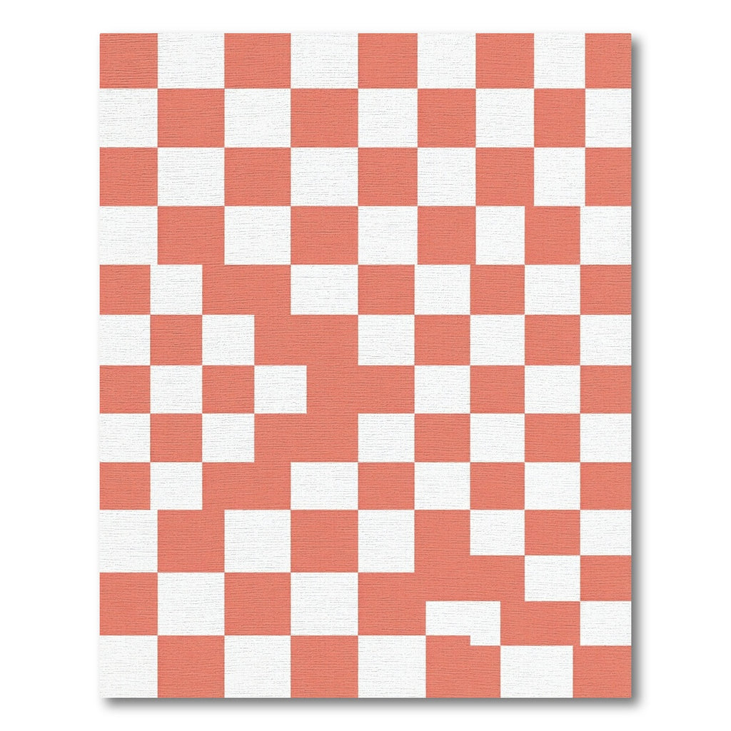 Coral White Modern Abstract Checkerboard Rug