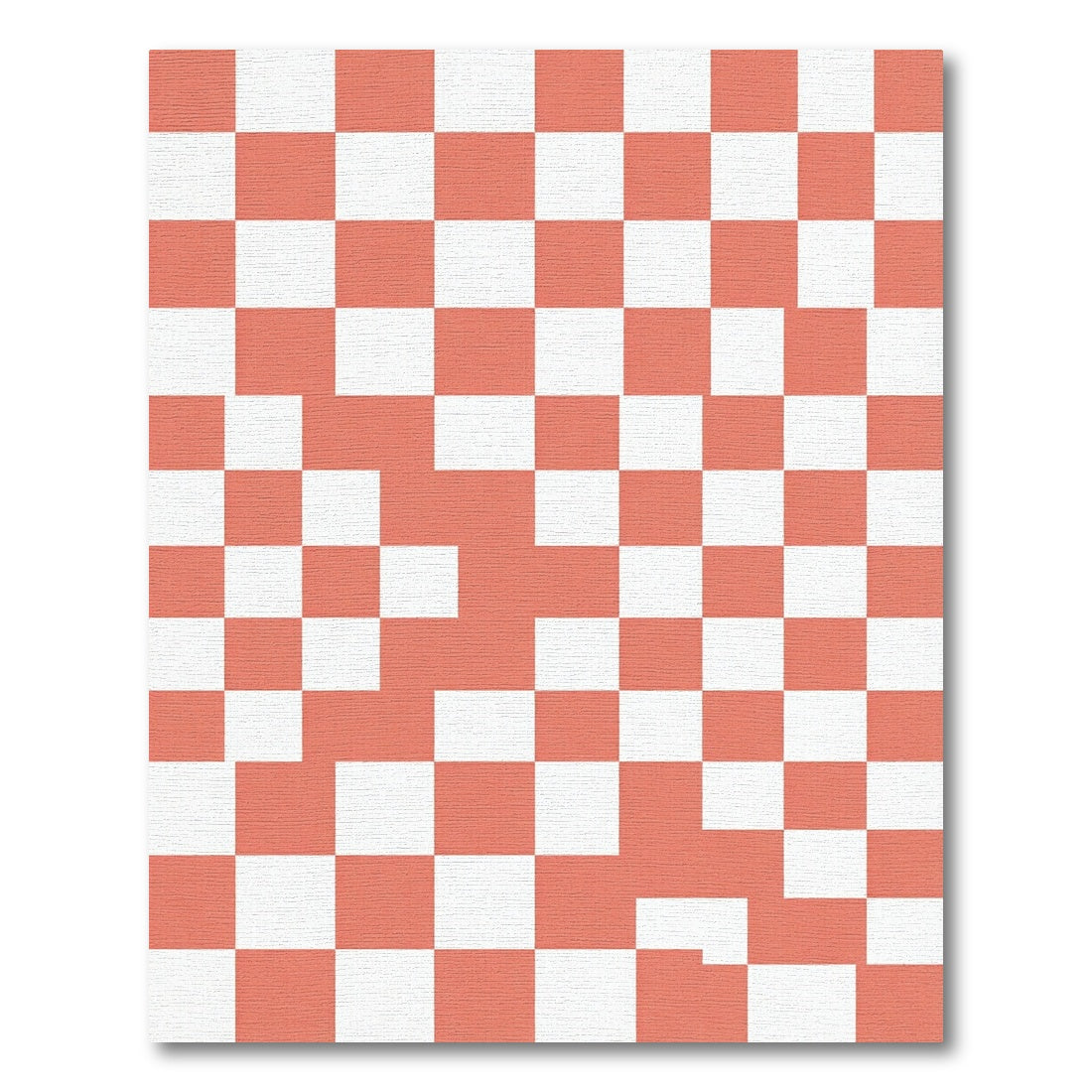 Coral White Modern Abstract Checkerboard Rug