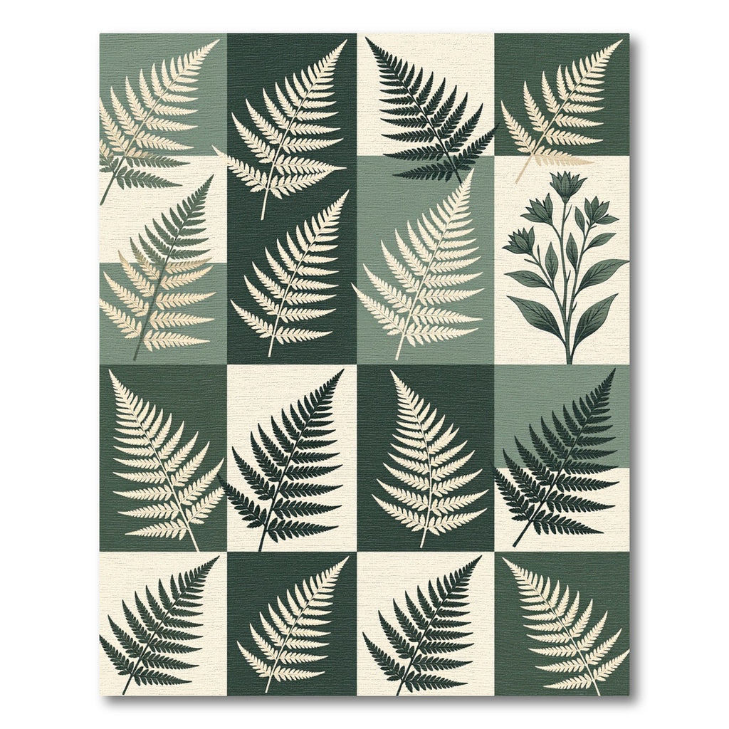 Sage Green Botanical Fern Grid Rug