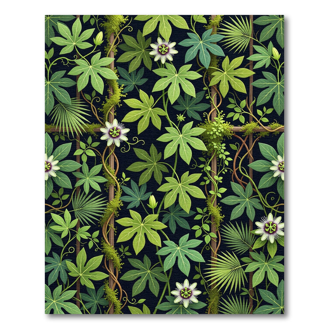 Lush Green Tropical Passion Flower Trellis Rug