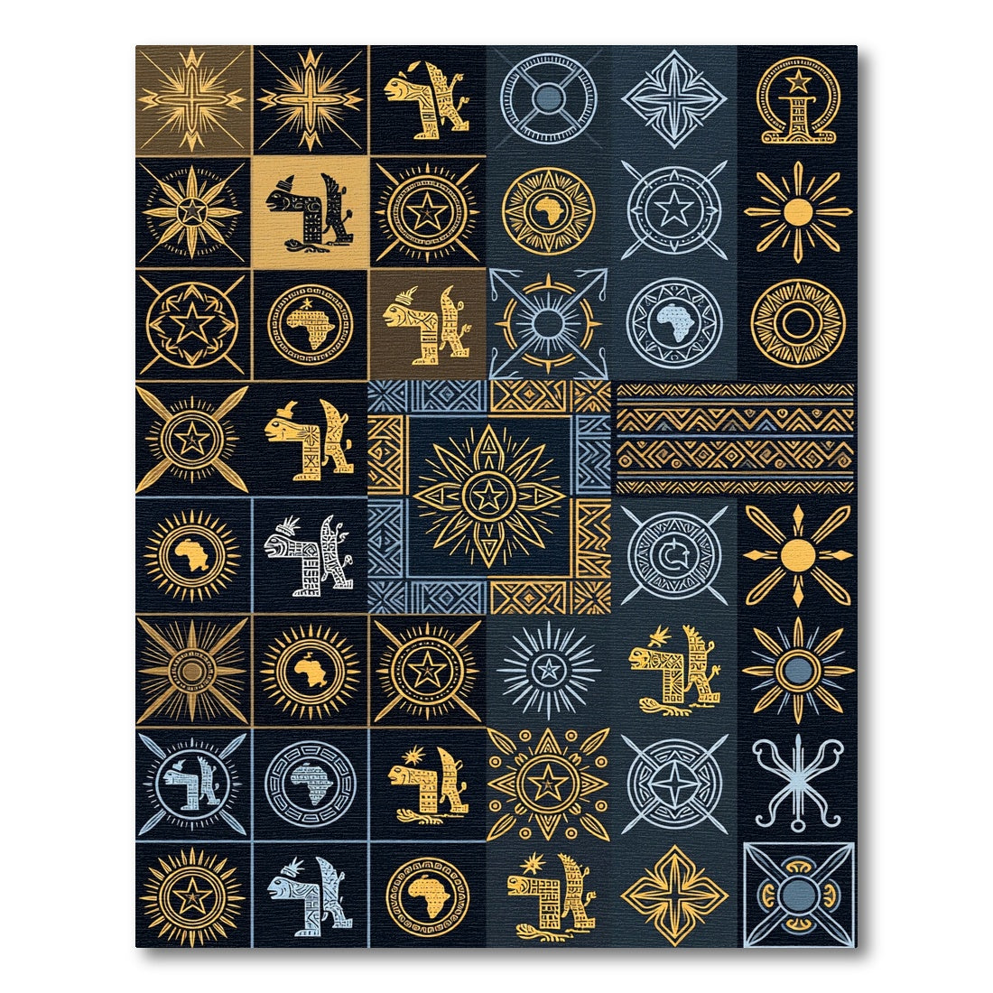 Tribal Sun And Animal Tile Rug