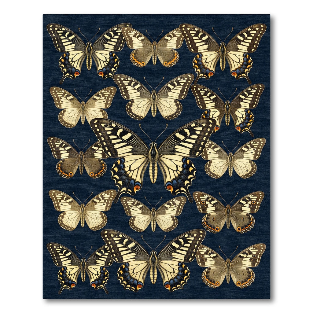 Vintage Navy Butterfly Botanical Field Rug